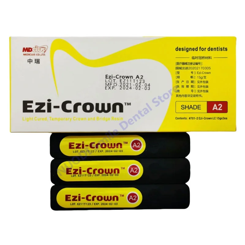 1Box Dental Ezi-Crown Temporary Crown and Bridge Resin Light Cured Resin Material Shade A1 A2 A3 Casting Wax Dentist Clinic Use