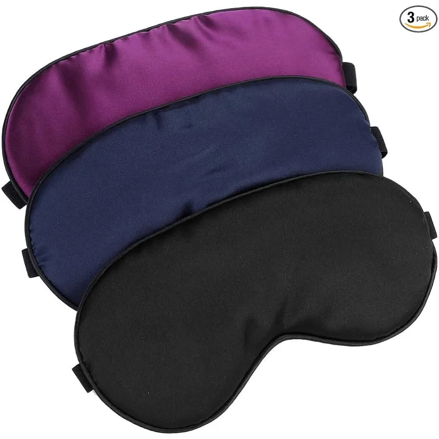 

Silk-Sleep-Mask Eye-Mask Eye-Cover Eyeshade - 100% Silk Soft Adjustable Strip(Black+Dark Blue+Purple)