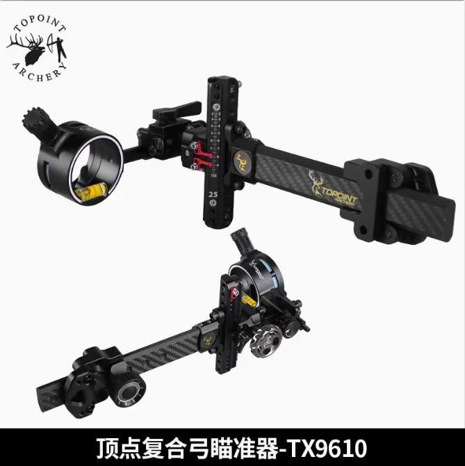 

TX9610 TOPOINT Compound Bow Sight 6inch Micro Adjustable Single Pin Sight 4X 6X 8X Archery Aiming Accessories