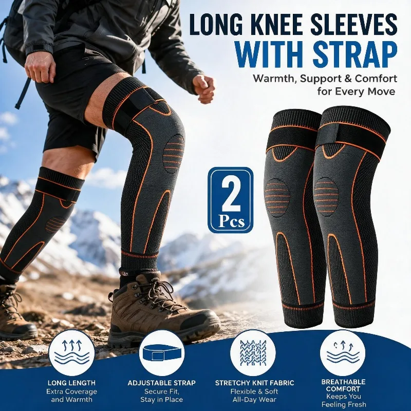2pcs of Extended Thermal Knee Warmers-featuring Straps, High Elasticity, Comfort, and Warmth; Suitable for Outdoor and Daily Use