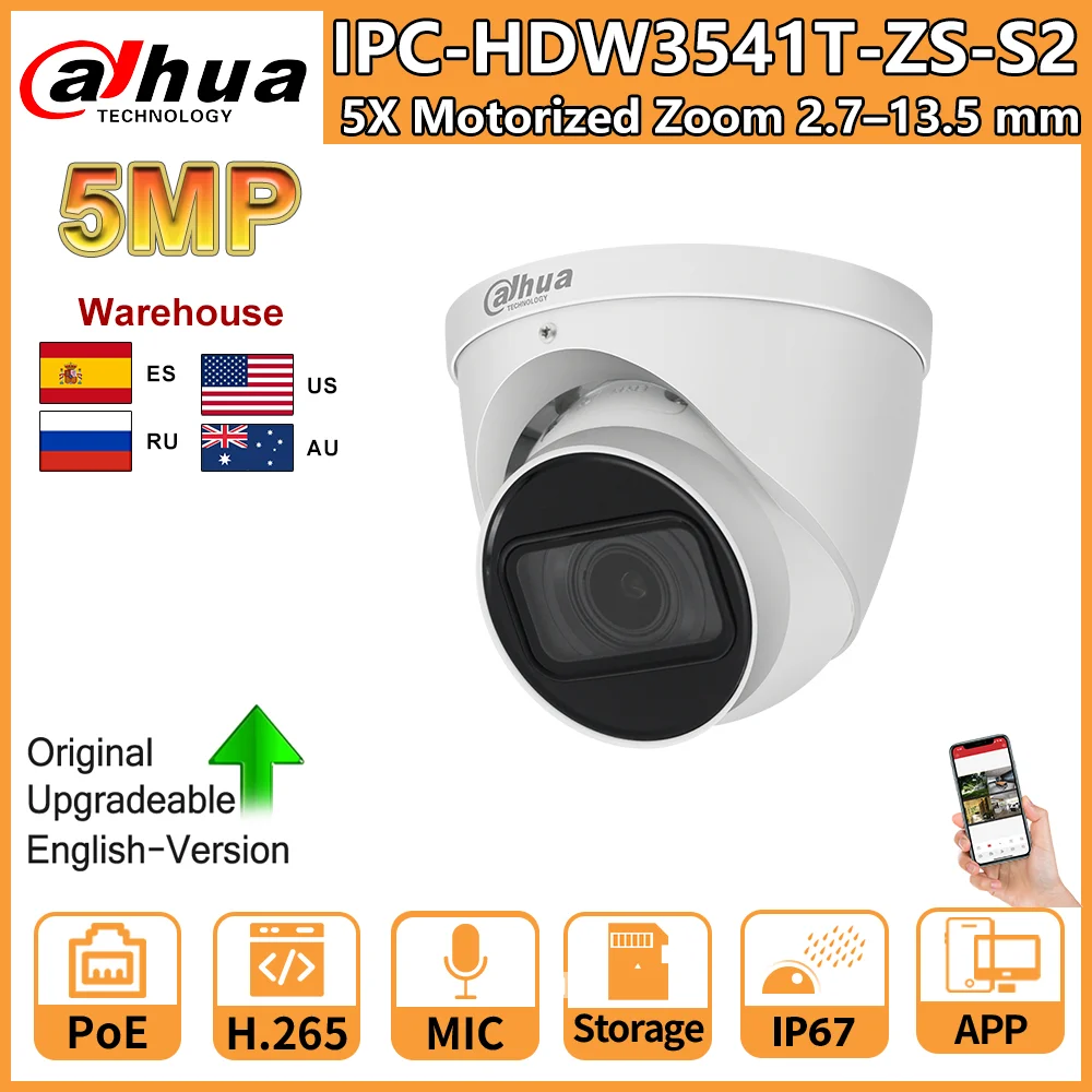 Dahua 8MP IP Camera IPC-HDW3841T-ZS-S2 5MP IPC-HDW3541T-ZS-S2 5X Zoom Gemotoriseerde Ingebouwde Microfoon POE SD-kaartsleuf Alarm 60M WizSense