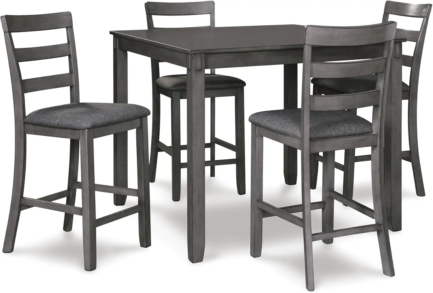 

5-Piece Gray Wood Dining Set with Table & 4 Barstools, Modern Design for Small Spaces