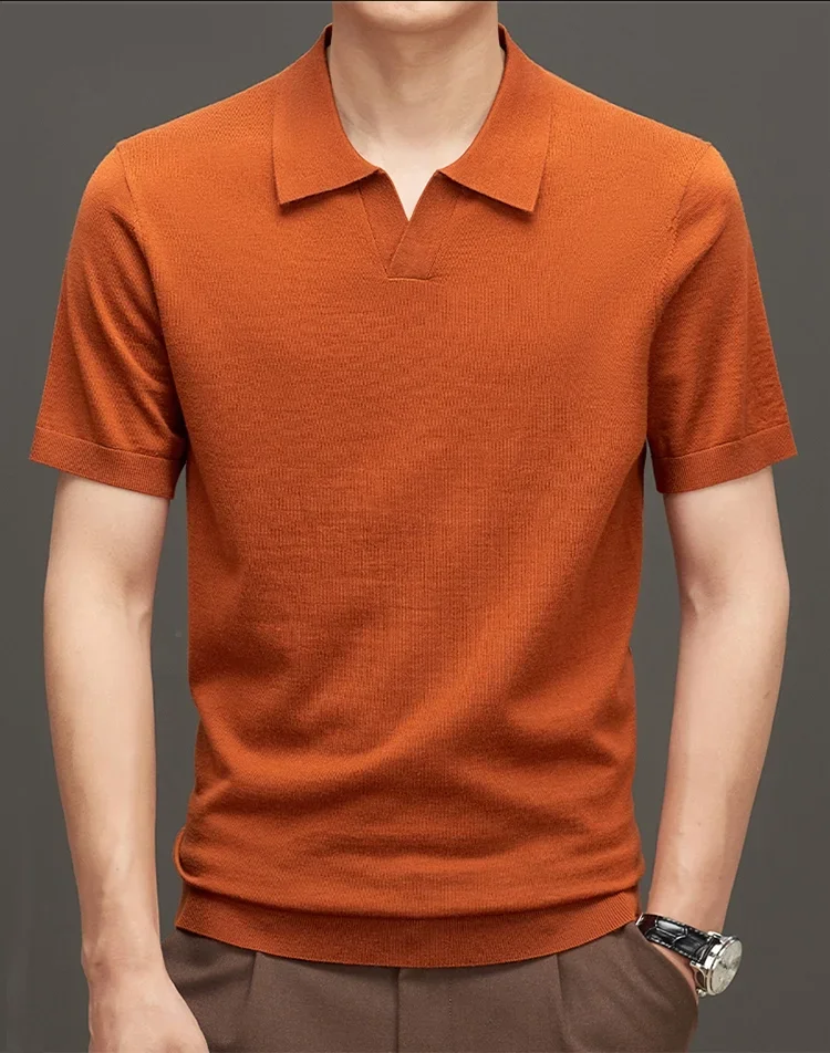 New style men wool cashmere T-shirt polo short sleeves without button