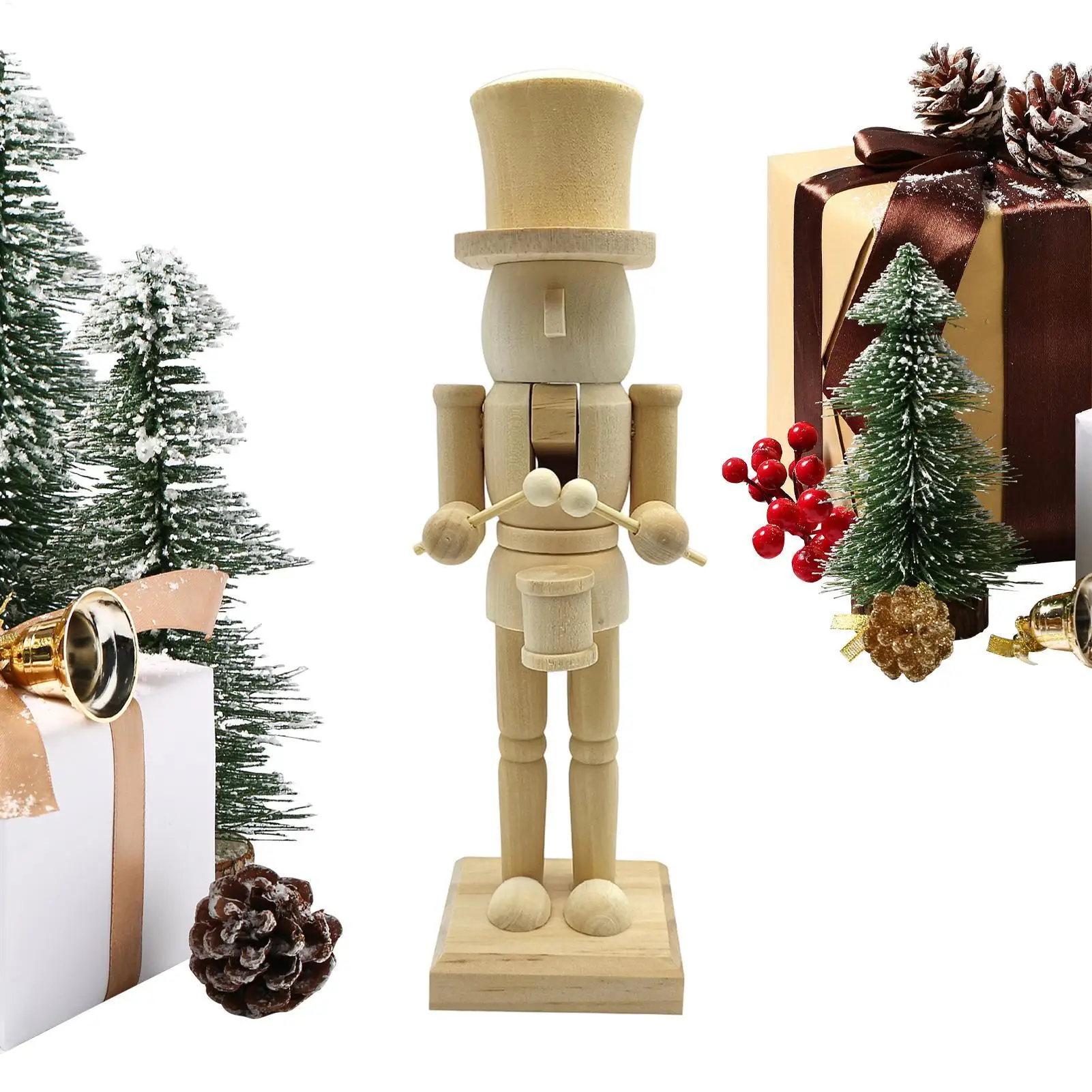 Nussknacker-Figuren aus Holz, unbemalt, Skulptur aus Holz, Weihnachtsdekoration, Nussknacker-Ornamente für Wohnzimmer, Kamin