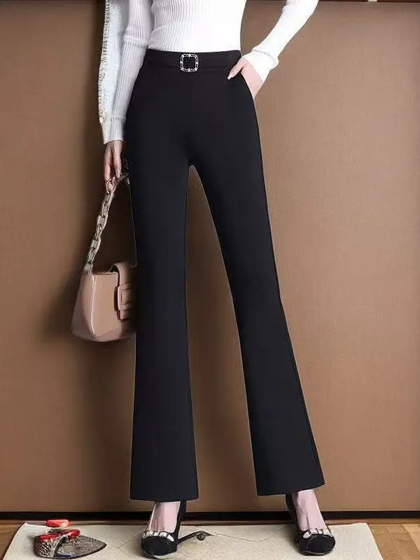 High Waist Flared Pants Women's Loose Fit Suit Trousers Black Straight Leg Elastic Waist Casual Autumn Fashion plus Size