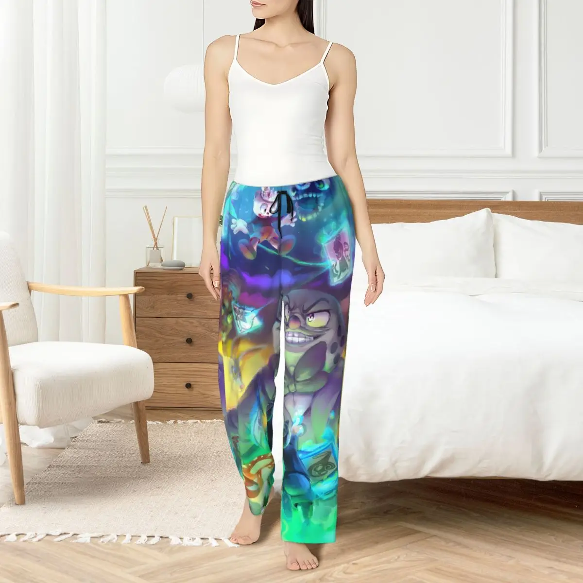 

Custom Cupheads Pajama Pants Women Shooting Game Sleepwear Lounge Sleep Bottoms Stretch with Pockets