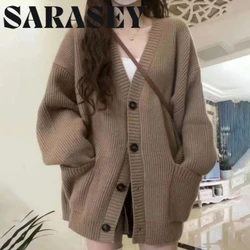 V-neck Single Breasted Sweater Cardigan Women's Coat Spring Autumn Korean Loose Knit Top Women Clothing
