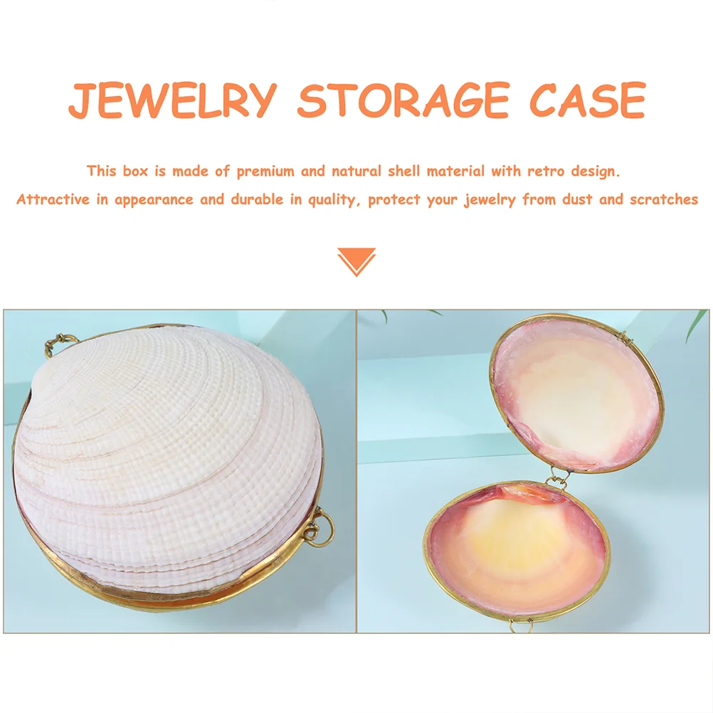 1pc Shell Jewelry Case Container Handmade Retro Creative Golden Jewelry Case (White) jewelry storage case