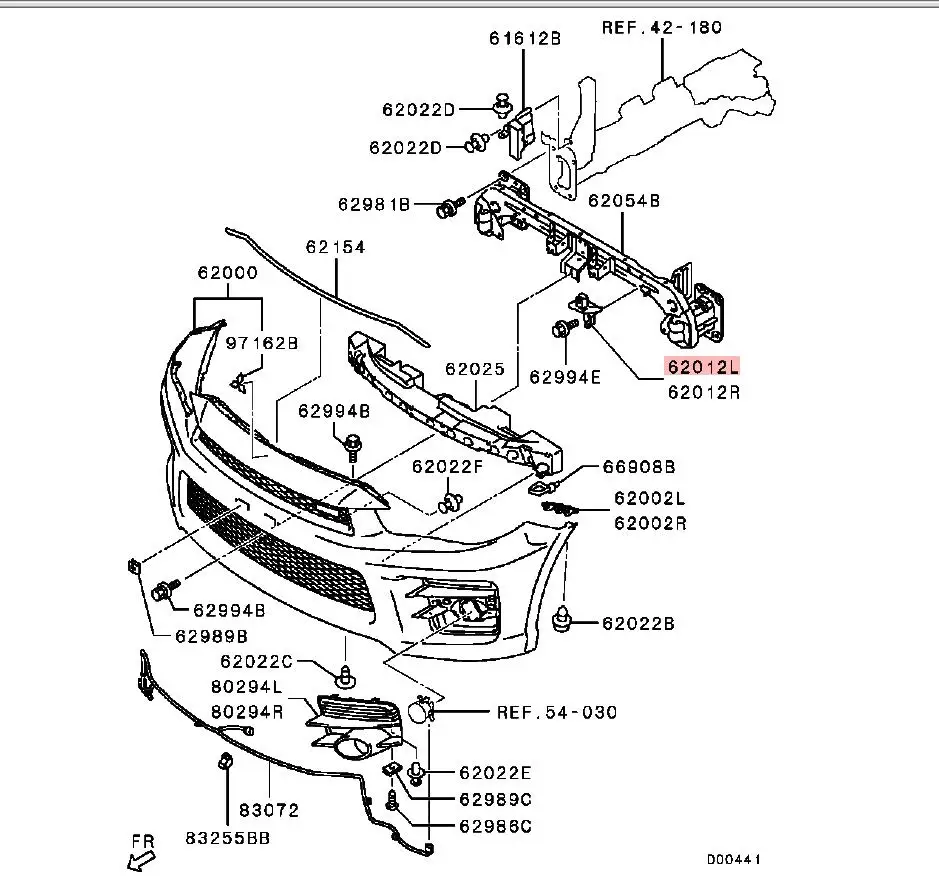 アウトランダーexのフロントバンパー、フロントバンパーの取り付け、airtrek cd00、6400c454、6400c453、2010-2012、1個