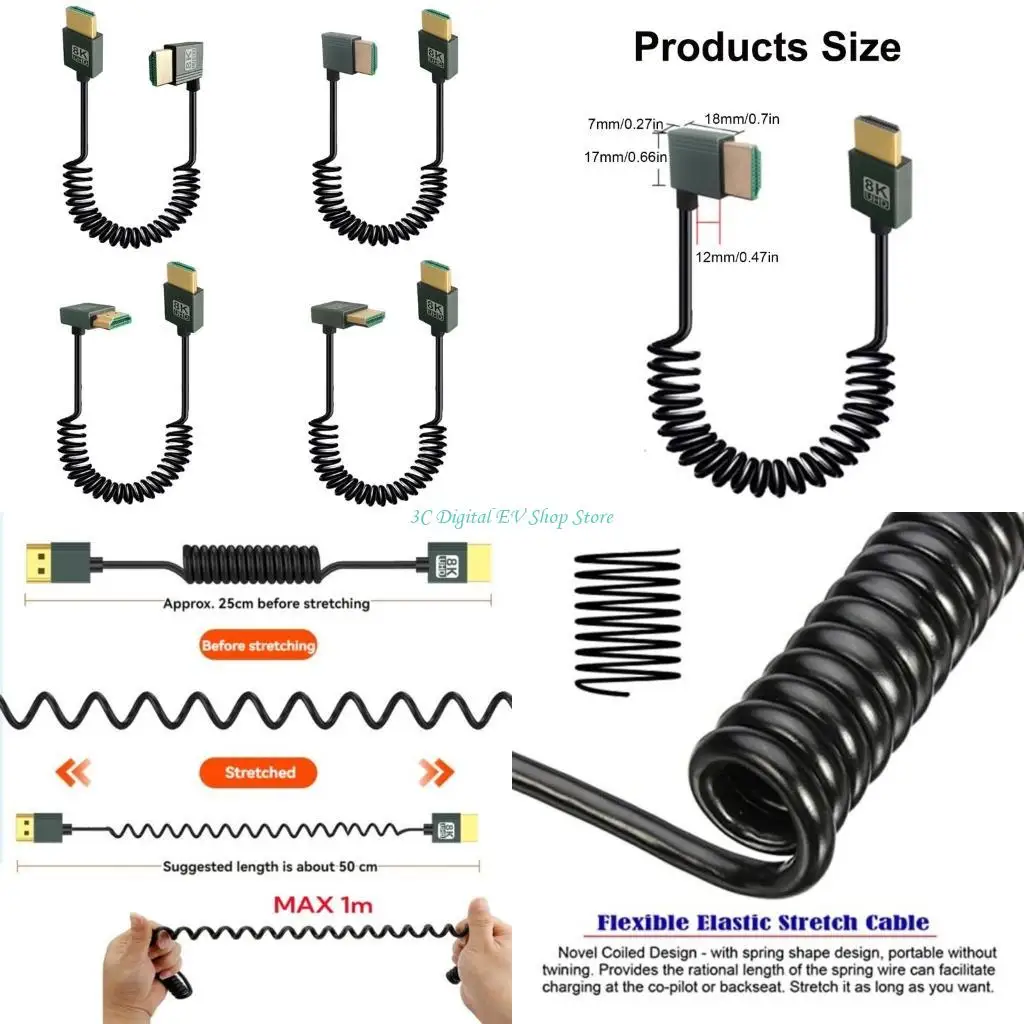 E74D Advanced 8K HDMIcompatible Coiled Cable, Fast Speed Connection for Gaming, Aluminum Alloy
