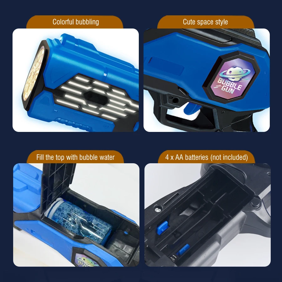 Pistola de bolhas portátil automática espaço interestelar bolha elétrica soprando com luzes crianças brinquedos casamento jogo ao ar livre presente