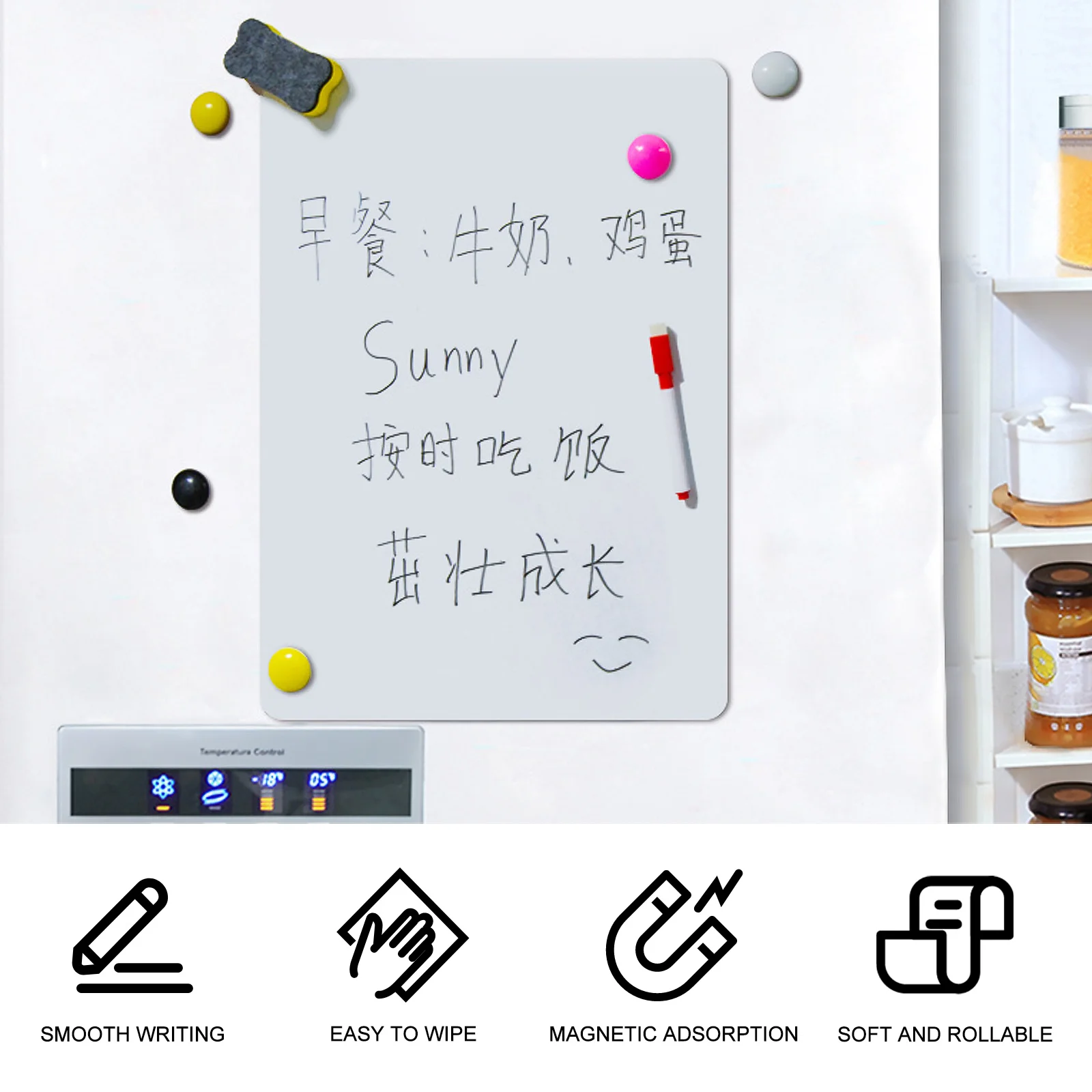 

1Pcs Writable Magnetic Sheet White Refrigerator Self-Stick Dry Erase Magnet Reusable Whiteboard Sticker Message Note Pads
