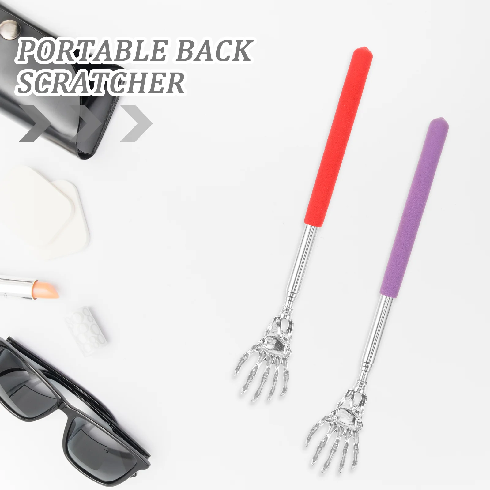 2 قطعة من الخدوش الخلفية المصنوعة من الفولاذ المقاوم للصدأ تلسكوبي محمول قابل للتمديد ومتين ومريح بتصميم مخلب للخدش الخلفي