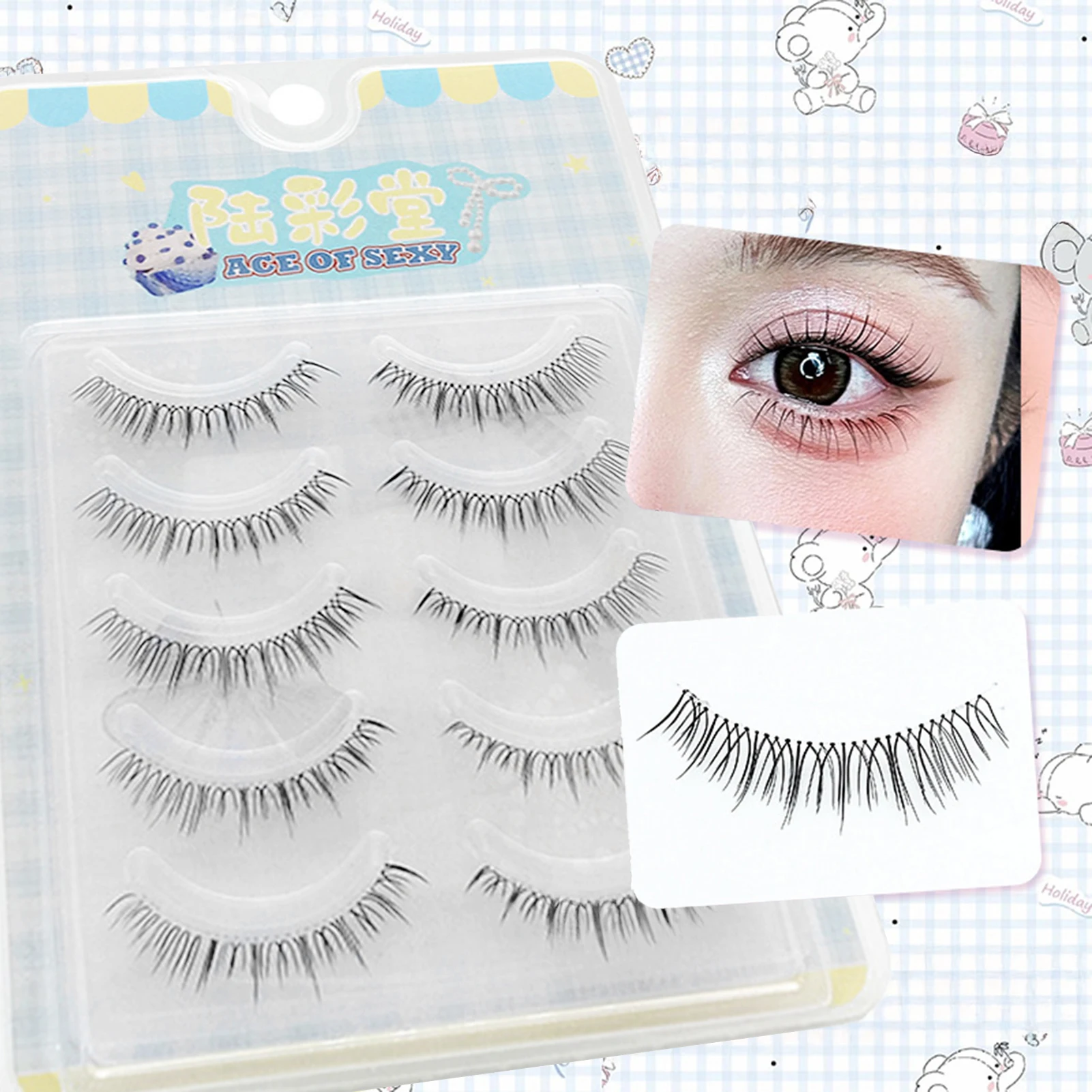 Ciglia finte coreane 5 paia di ciglia finte di simulazione naturale morbida Cosplay striscia sottile ciglia artificiali leggere dolce ragazza