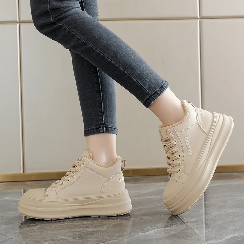 أحذية ثلج، أحذية رياضية مبطنة بالقطن مع صوف للدفء، أحذية نسائية كاجوال للاستخدام الخارجي، XQ-T2686