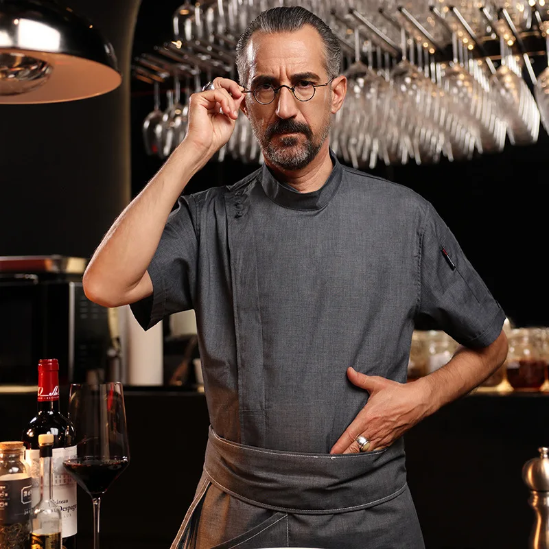 Veste de Chef unisexe à manches courtes, manteau de cuisine, uniforme de serveur de Restaurant, haut