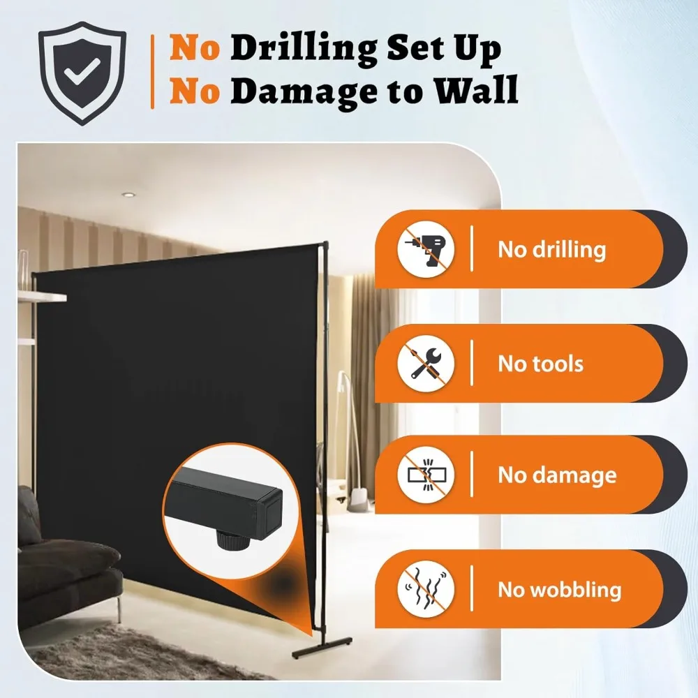 لوحة مقسمة للغرفة قابلة للتعديل مقاس 71 بوصة، شاشة خصوصية من القماش الأسود لفصل المكتب والمنزل