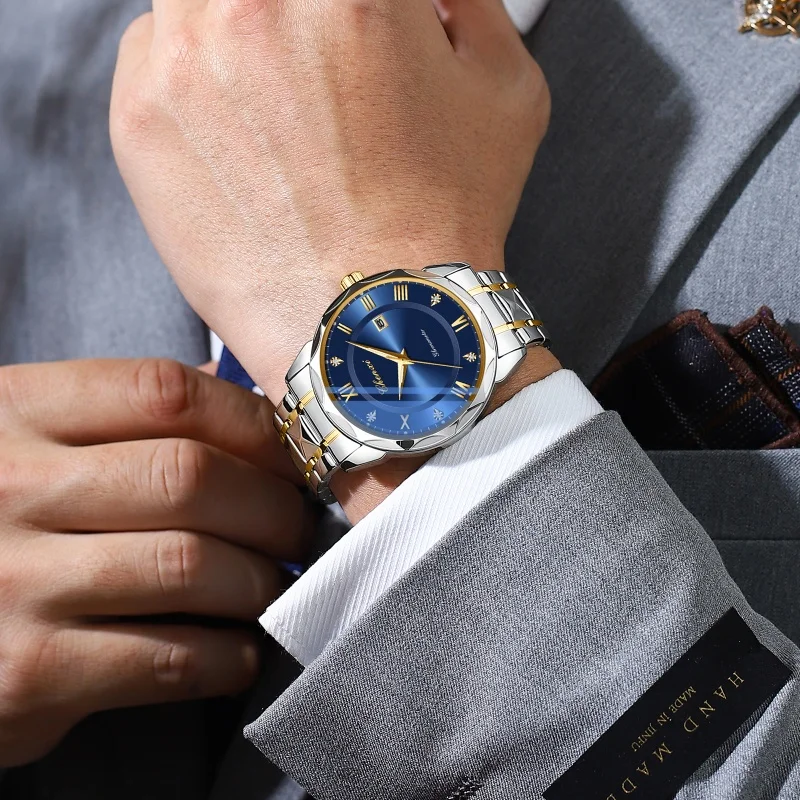 CHENXI 682 moda biznes męski zegarek kwarcowy kalendarz świecący ze stalowy pasek nierdzewnej wodoodporny prosty eleganckie zegarki dla mężczyzn