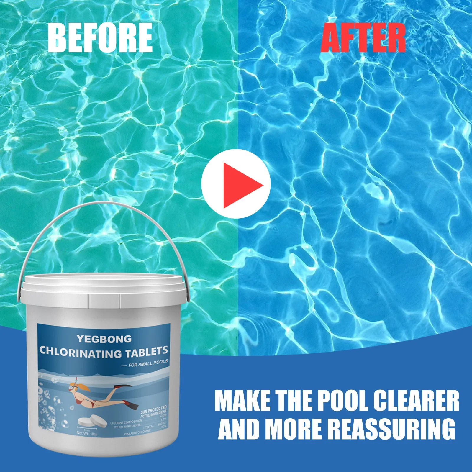 Chlorinated tablets, effervescent tablets, multifunctional instant cleaning pool to remove odors