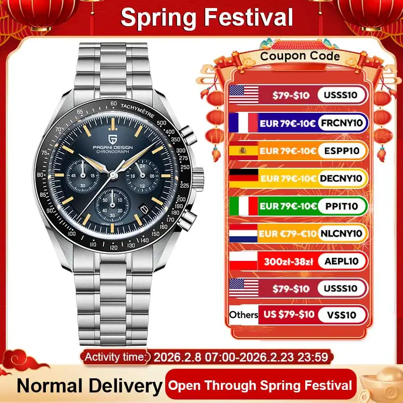 PAGANI DESIGN 2026 New Moon Watch Retro Luksusowe zegarki kwarcowe dla mężczyzn Stal nierdzewna Luminous wodoodporny sportowy chronograf męski