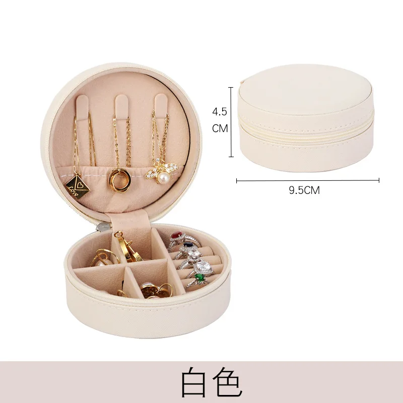 Round PU leather jewelry storage box earrings