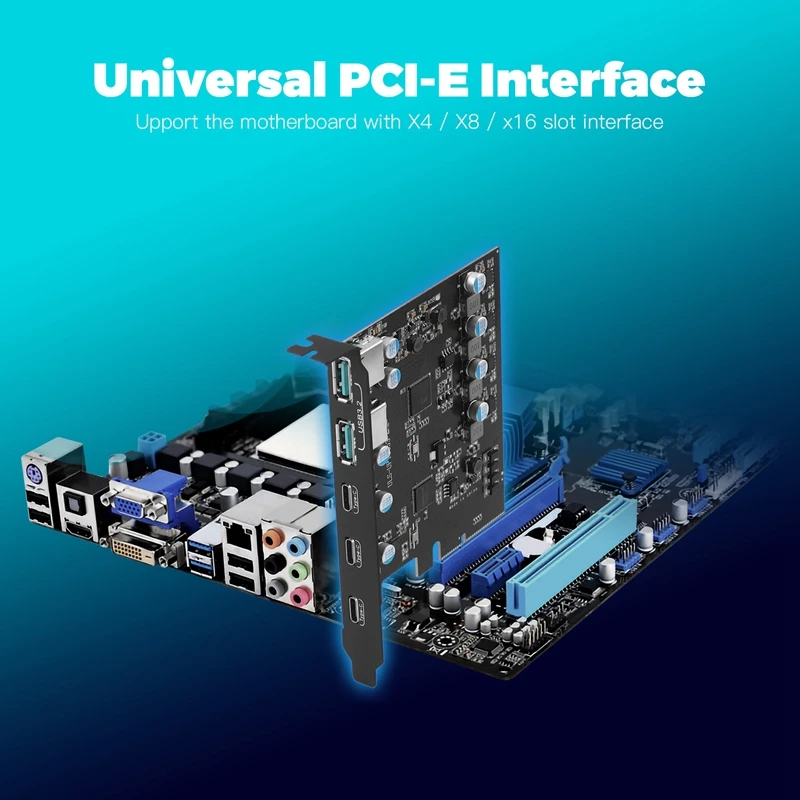 PCI-E USB 3.2 Card Gen 5 Ports PCI Express Card With 20 Gbps Bandwidth Super-Speed Splitter Adapter For Windows 10/8