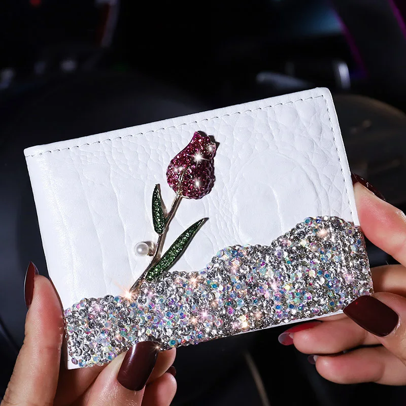 2022 Leather Car Driver License Cover Driving Documents Card Credit Case Car Decor Bling Car Diamond Accessories Interior Woman