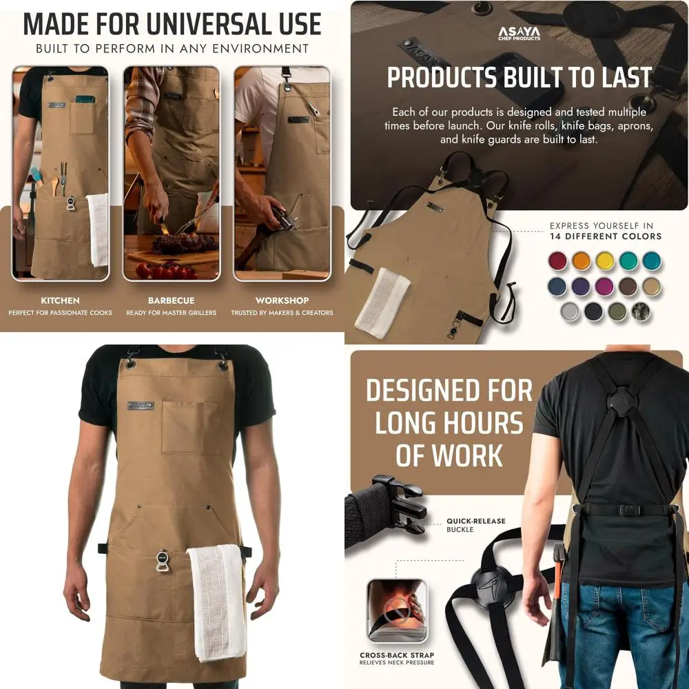 

Фартук для барбекю с открывалкой для бутылок и полотенцем для рук - хлопковый холст 10 унций, фурнитура из нержавеющей стали, задние ремни.