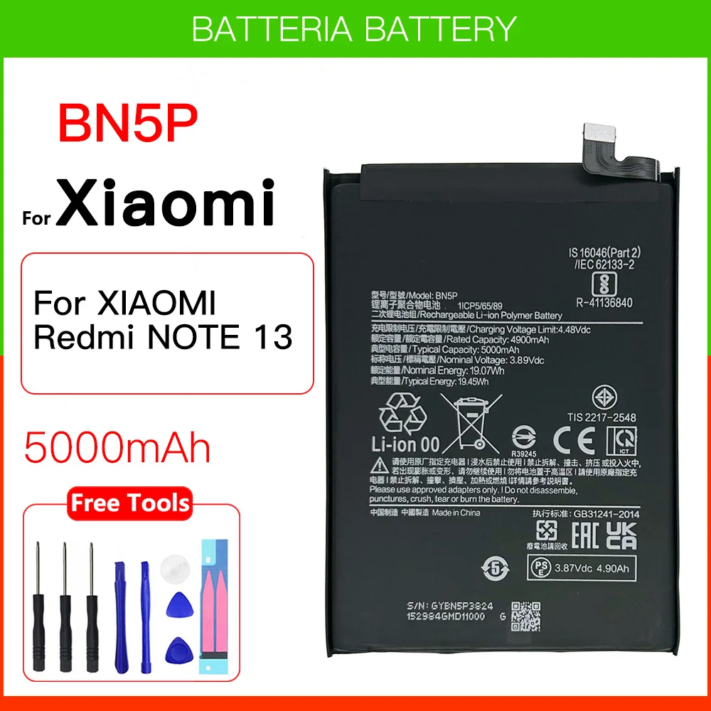 

Genuine Replacement Battery BN5P Mobile Phone Backup For Xiaomi Redmi Note 13 5G Batteria Battery Batteries + Kit Tools