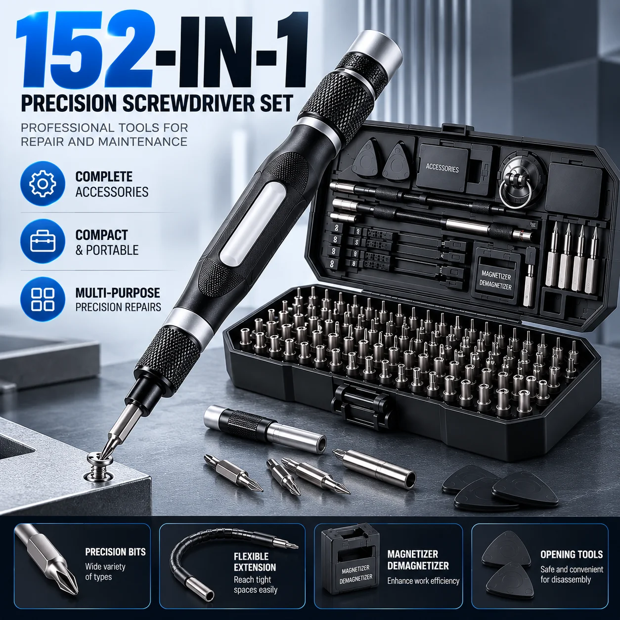 152 in 1 Precision Magnetic Screwdriver Set Repair Tool Kit with Flexible Shaft for Phone Laptop PC Game Console Watch T5 T6