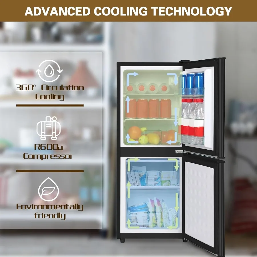 Compact 4.0 Cu. Ft. 2-Door Mini Fridge with Bottom Freezer for Dorm Apartment Office or Kitchen Features 7-Level Thermostat Con