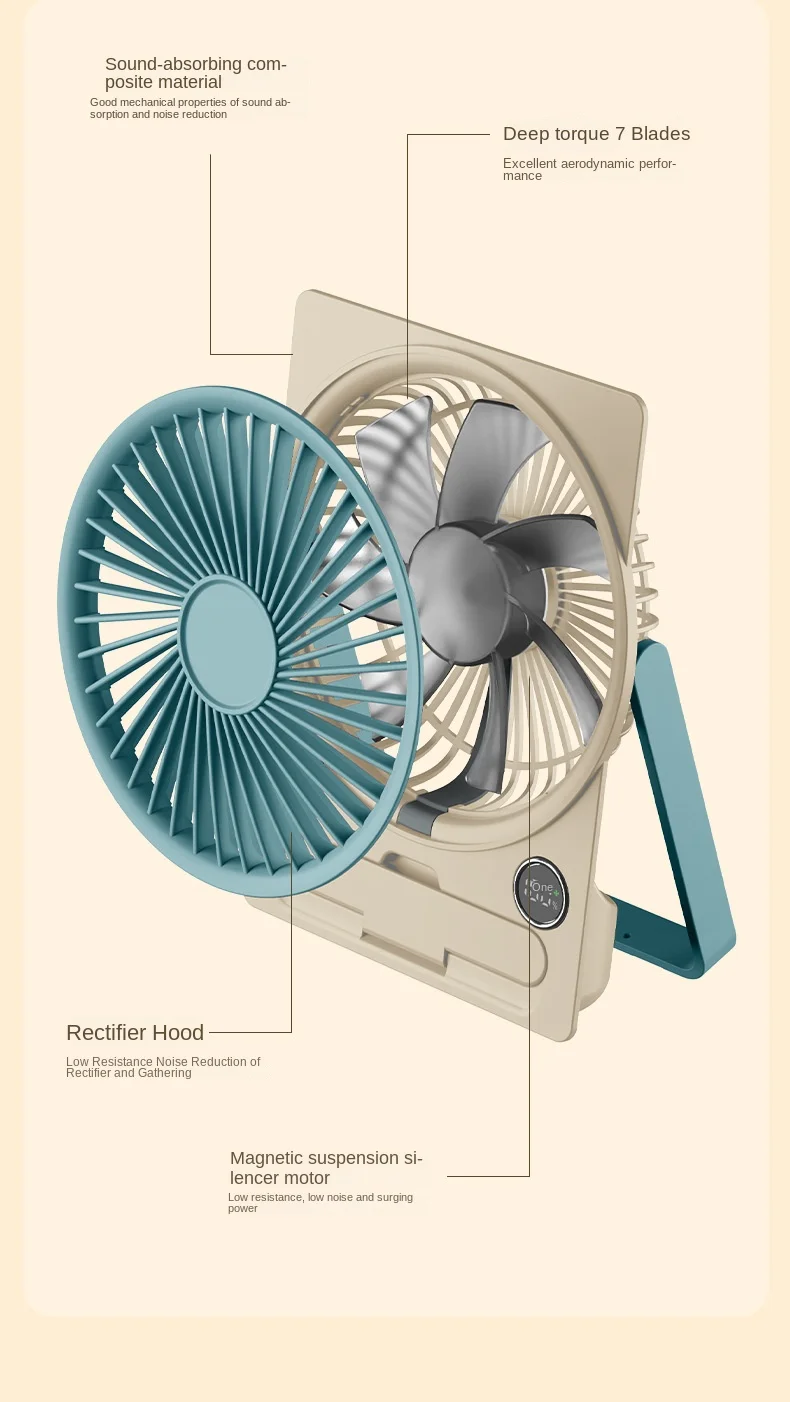 Ultra Thin Mini Fan USB Rechargeable Card Fan LCD Digital Display 6-speed Adjustment Hanging Stand Dual Use Desktop Fan