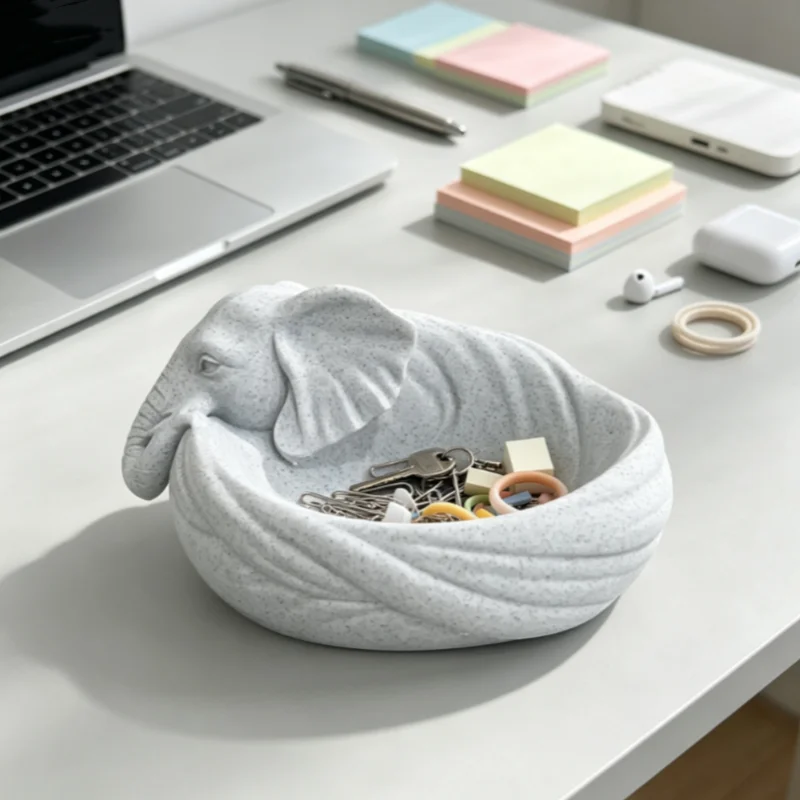 Elephant Shape Jewelry Tray Storage Dish, Entrance Decorative Elephant Figurine Trinket Holder For Key Rings Earrings Necklaces