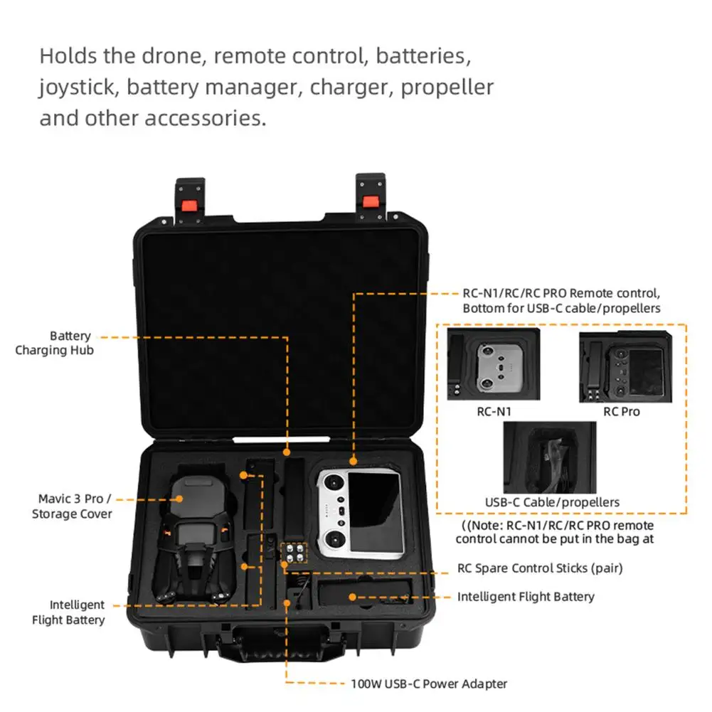 Carrying Case Travel Organizer Compatible For Dji Ma-vic 3 Pro Waterproof Explosion-proof Suitcase Storage Bag Drone Accessories
