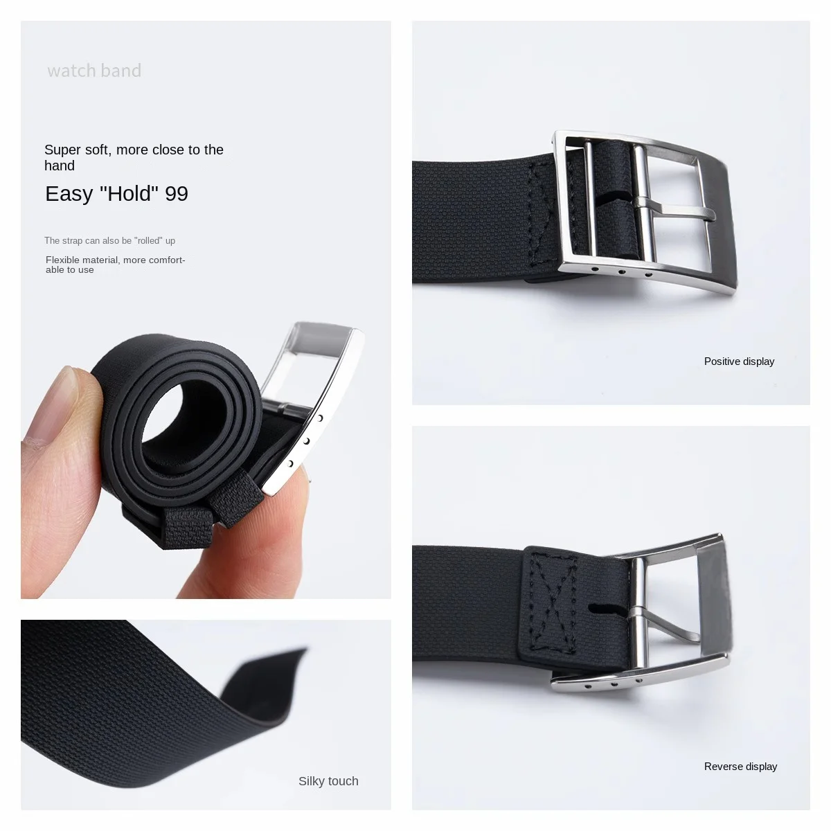 Correa de goma de extremo plano de 20mm/21mm/22mm de liberación rápida para relojes Omega Rolex Cartier Blancpain Jaeger-LeCoultre con hebilla plegable