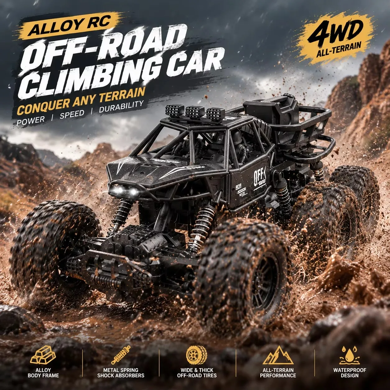Large 6-Wheel RC Drift Car, 4WD Burst System with High-Efficiency Motor, Off-Road Climbing Toy Gift for Boys
