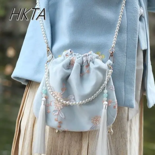 

Новые свежие универсальные кружевные рюкзаки в китайском стиле в стиле Лолиты, женские антикварные милые сумки-мессенджеры с жемчугом и вышивкой, сумки Hafu