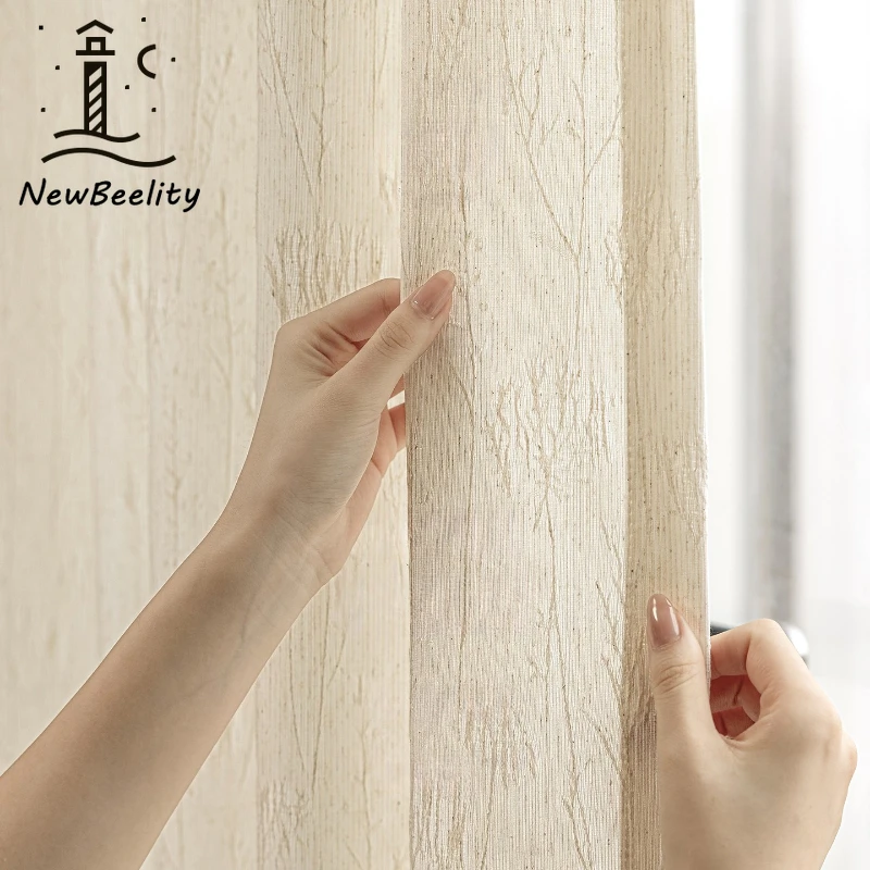 Linen Jacquard French Mid-century StyleGauze Luxury Curtain  for Bedroom Is Light-proof and Opaque Custom Size Elegant Decor