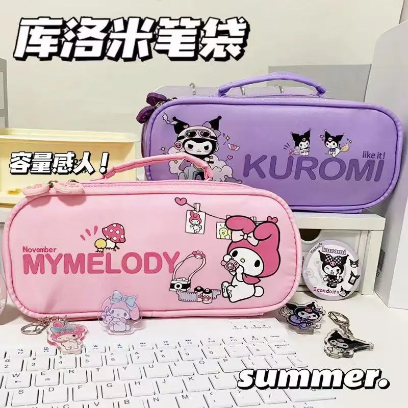 Estojo de Lápis Sanrio Kawaii, Hello Kitty Dos Desenhos Animados, Alta Capacidade Multi-Camada, Kuromi Papelaria Kit Saco De Armazenamento