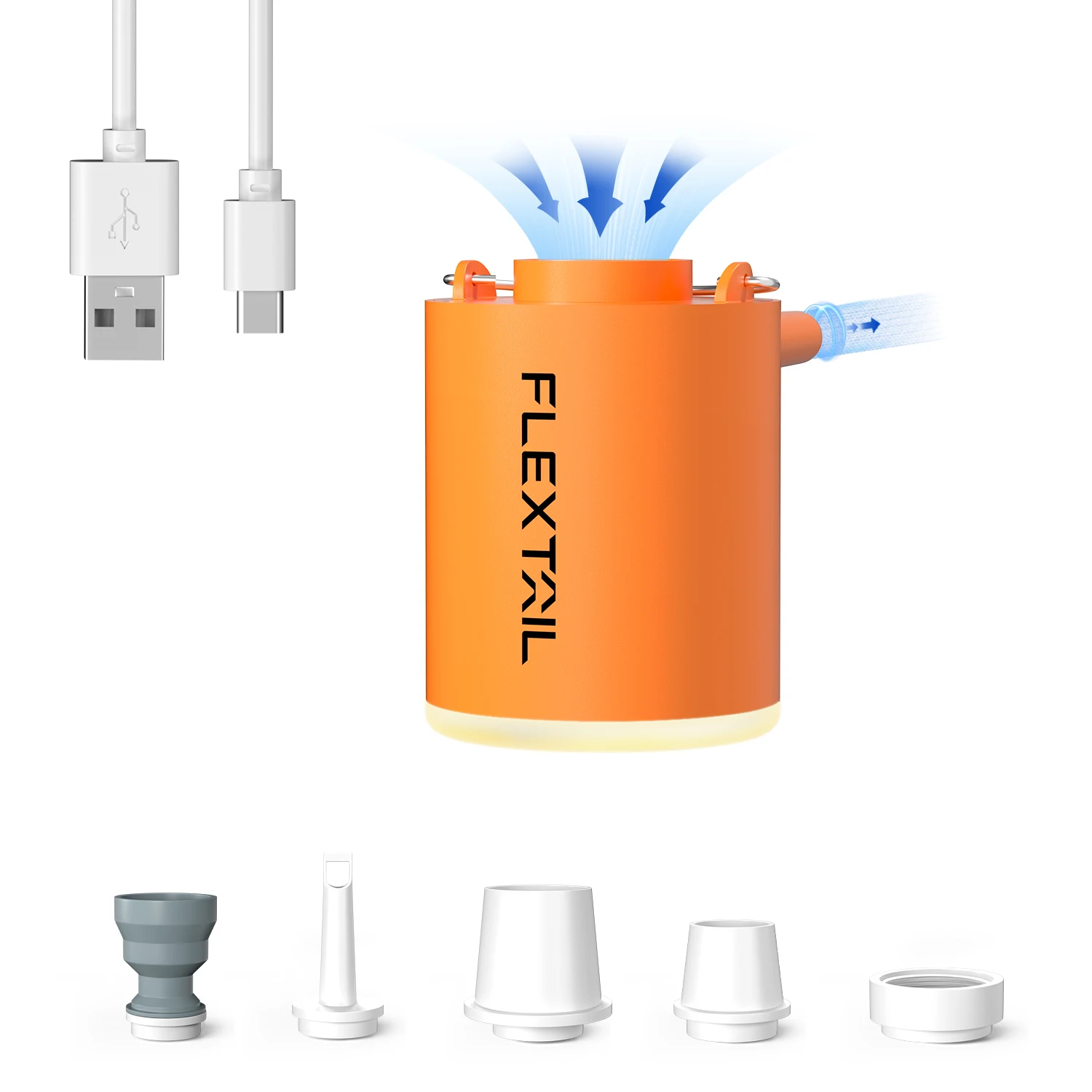FLEXTAILGEAR KLEINE POMP X2024 | Ultralichte oplaadbare luchtpomp met campinglamp voor zwembaddrijvers, luchtmatras en vacuümzakken