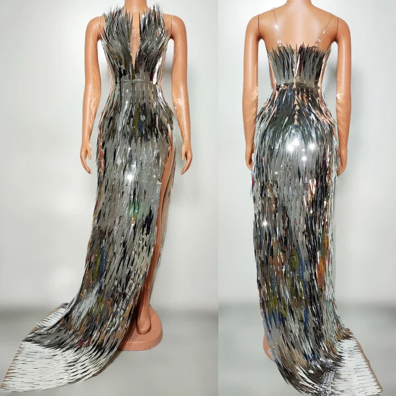 

2024 New Women'S Celebrate Party Costume Shiny Sequins Mirrors Outfit Evening Dresses Stage Performance Festival Wear