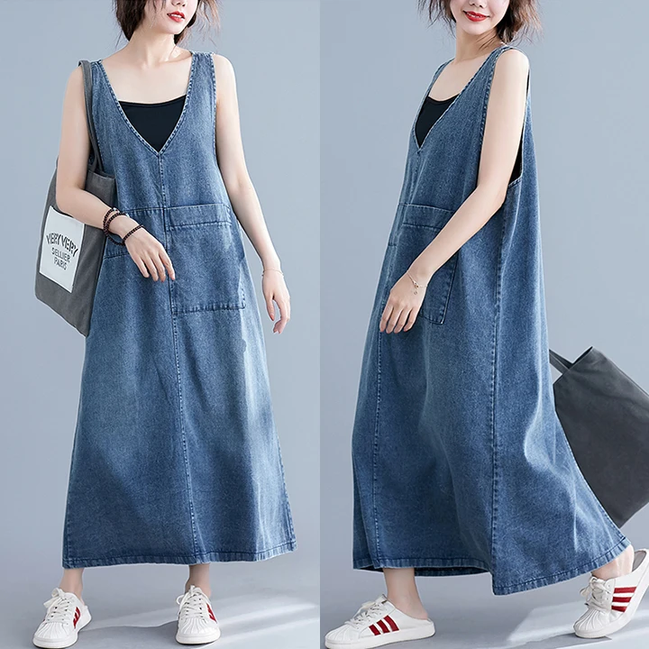 

Spring Summer New Pure Color V-ne Svel Dr Women's Midi Length Retro Patchwork Large Size Strap Dr