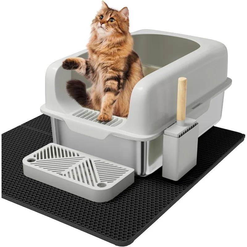 

Stainless Steel Cat Litter Box with Lid,XL Extra Large Metal Kitty Litter Box for Big Cats with High Sided,Include Scoop