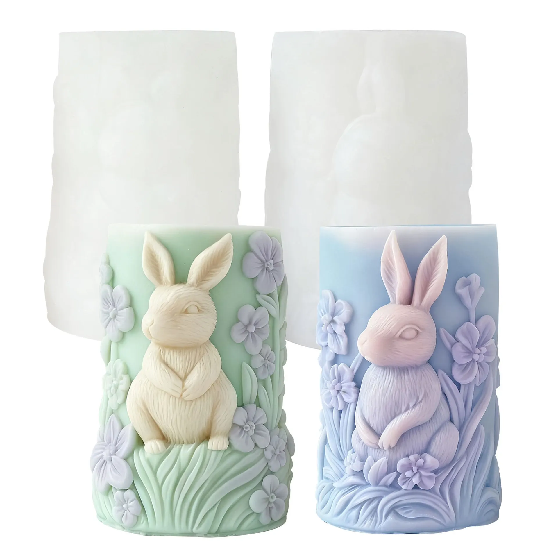 

Милый кролик рельефный цилиндр свеча силиконовая форма домашнее животное кролик цветок растение рельефный цилиндр смола форма Пасхальный домашний DIY ремесленный декор