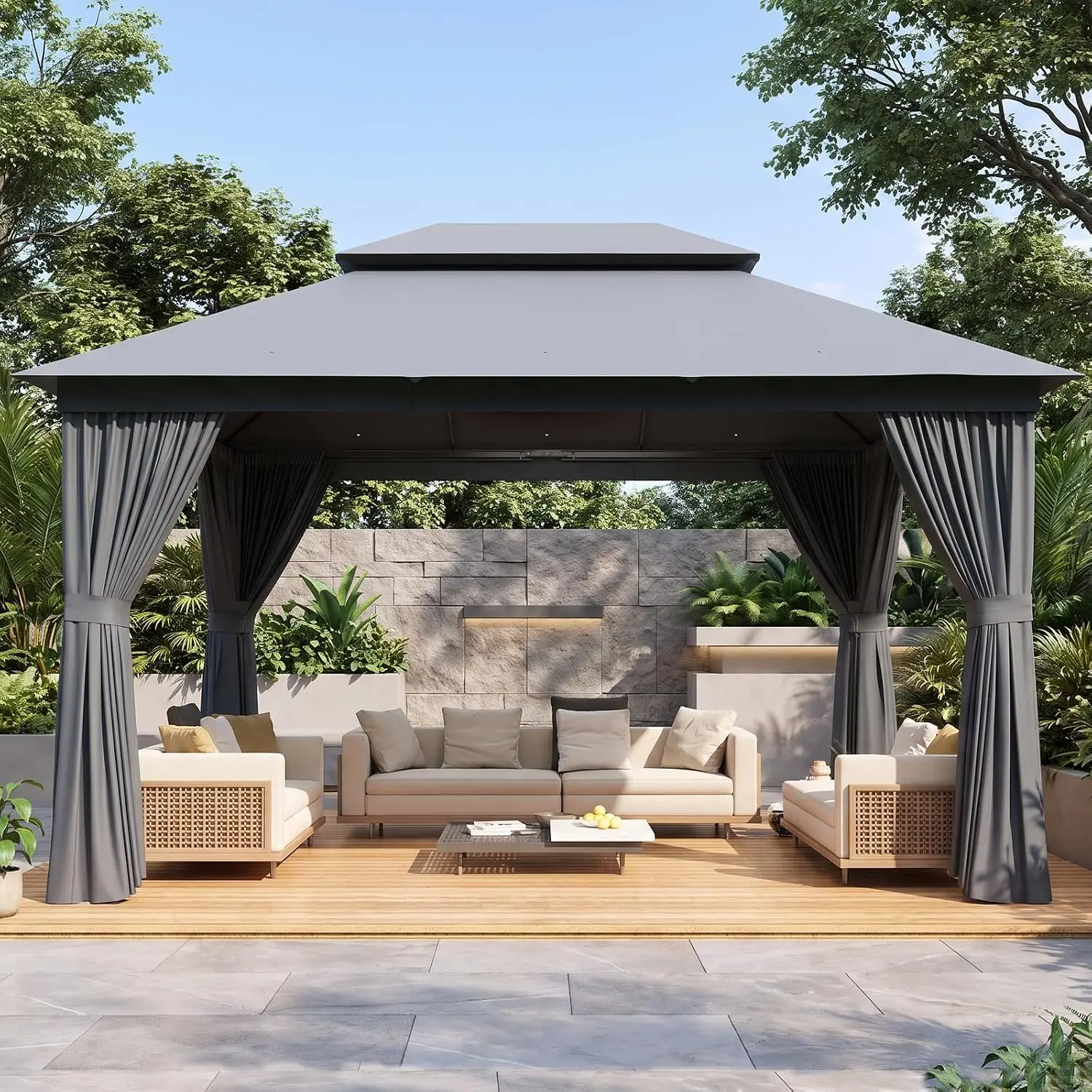 10x12 Gazebo Canopy with Steel Frame, Double Roof, Customized