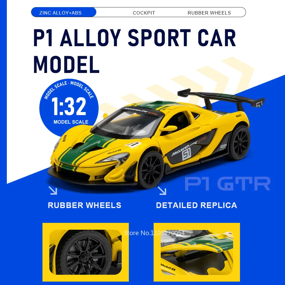 

1:32 Scale P1 GTR 750S Diecast Alloy Sports Car Model Toys Doors Opened Rubber Tires Miniature Vehices Popular Gifts for Friends