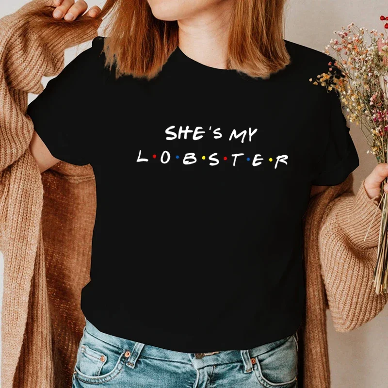 He or She Is My Lobster Graphic T-shirts Male Female Matching Couple Short Sleeves Lovers Honeymoon T-shirts