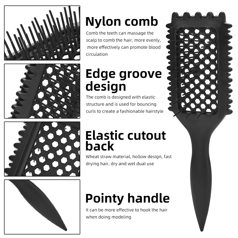 Curly Hair Brush Hollow out Grid Curl Define Styling Brush Beard Comb Styling Detangling Brush Multi-function Home Styling Tool