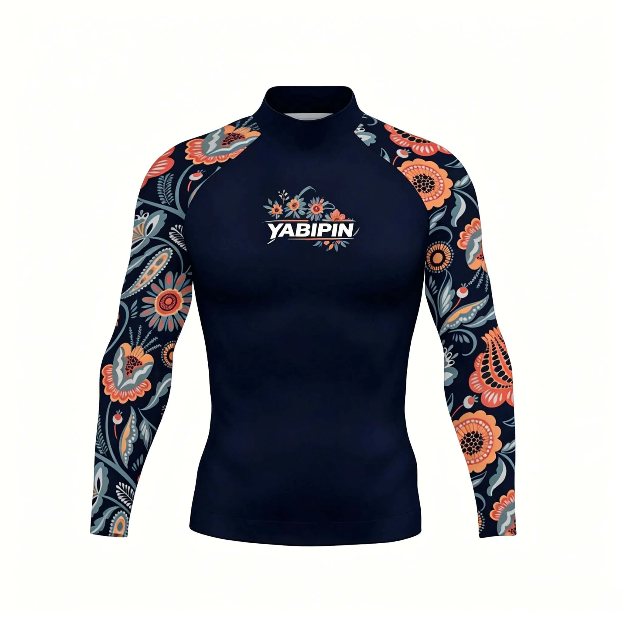 Men‘s Surf Shirt Stand Collar Letter Print Quick Dry UV Rash Guard Beach Swimwear