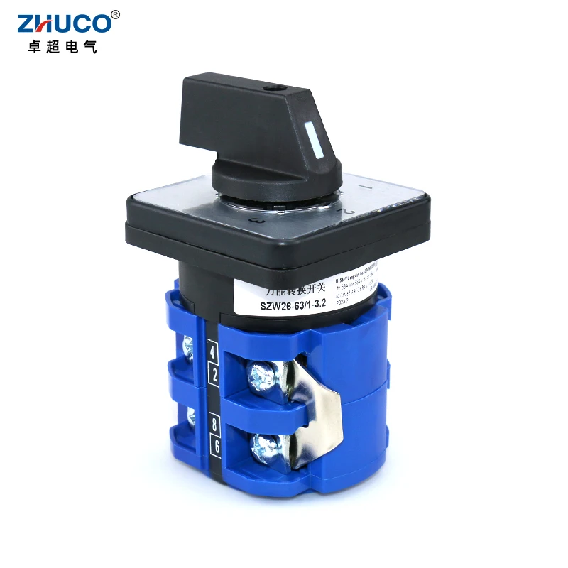 ZHUCO SZW26/LW26-63 63A 1-2-3 3 Position 2 Phase 8 Terminals Electrical Ganrator Universal Rotary Changeover Cam Switch